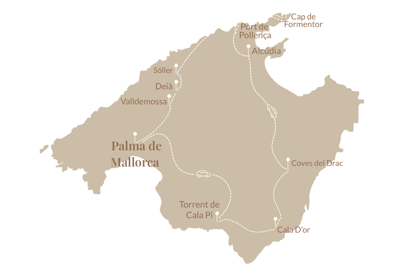 kaart roadtrip route Mallorca