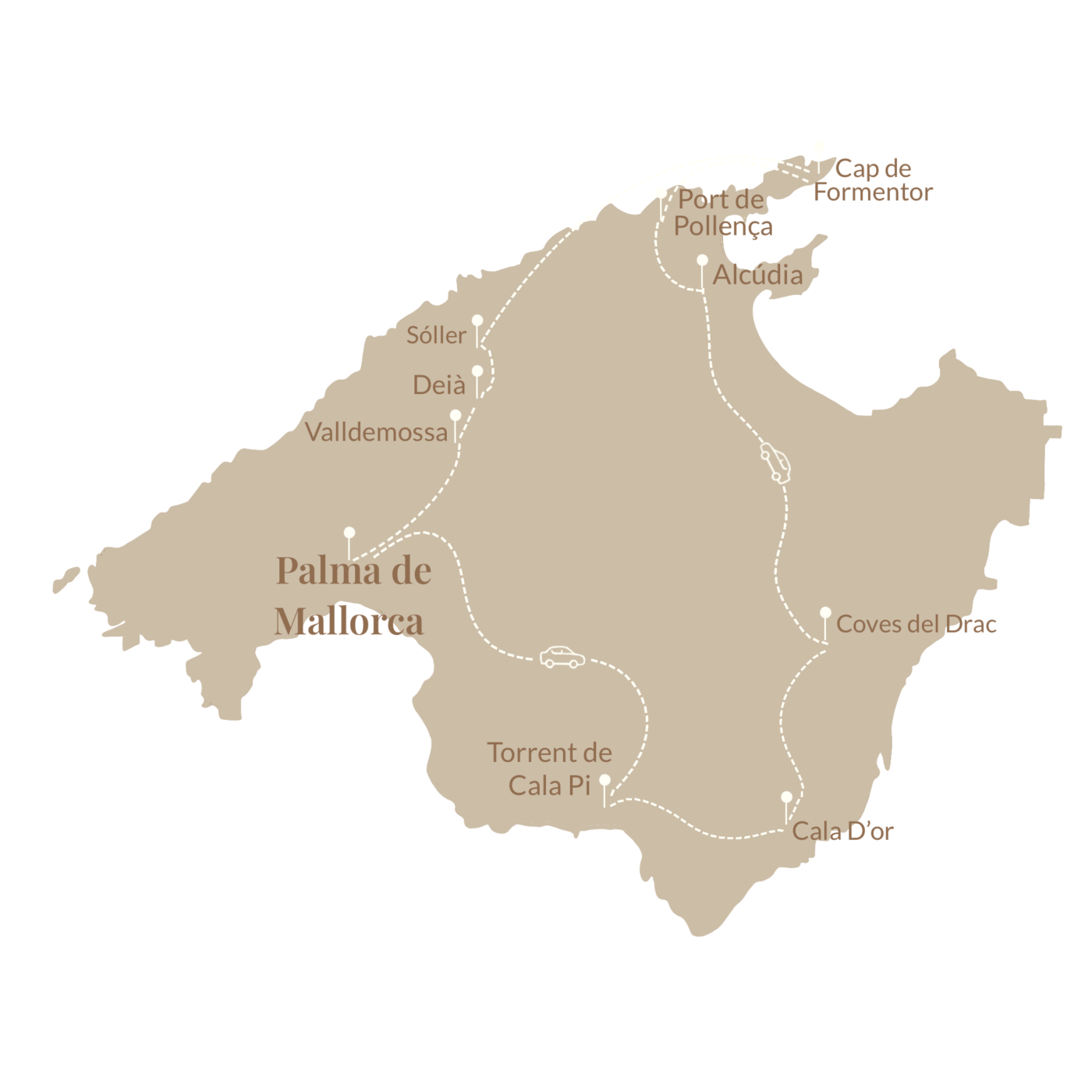 kaart roadtrip route Mallorca